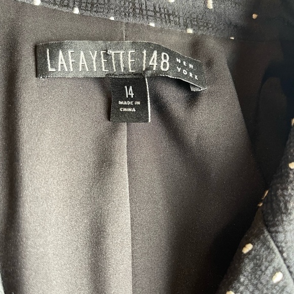 Lafayette 148 Black White Ruched Polkadot Blazer Jacket Size 14 - Picture 3 of 5